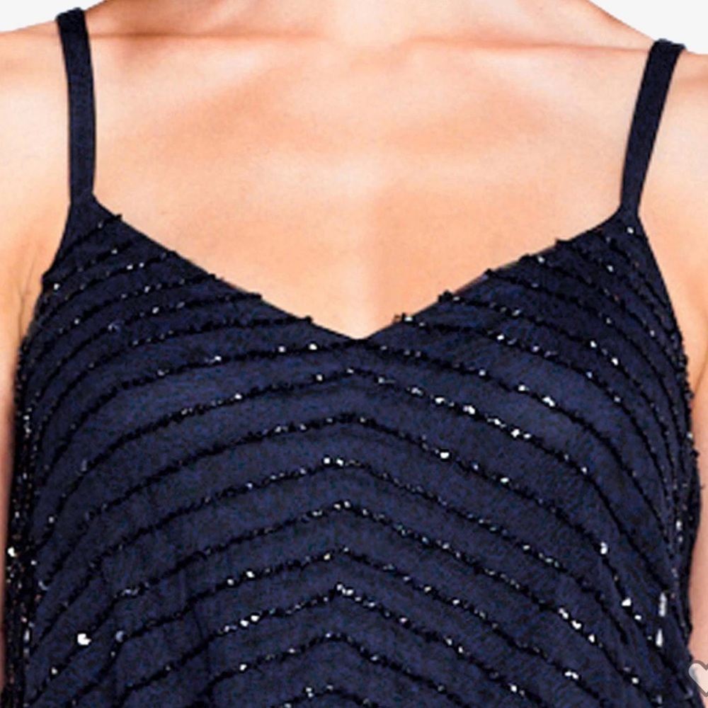 NEW w/o tags. Navy blue beaded gown. US size 2. - Picture 6 of 8